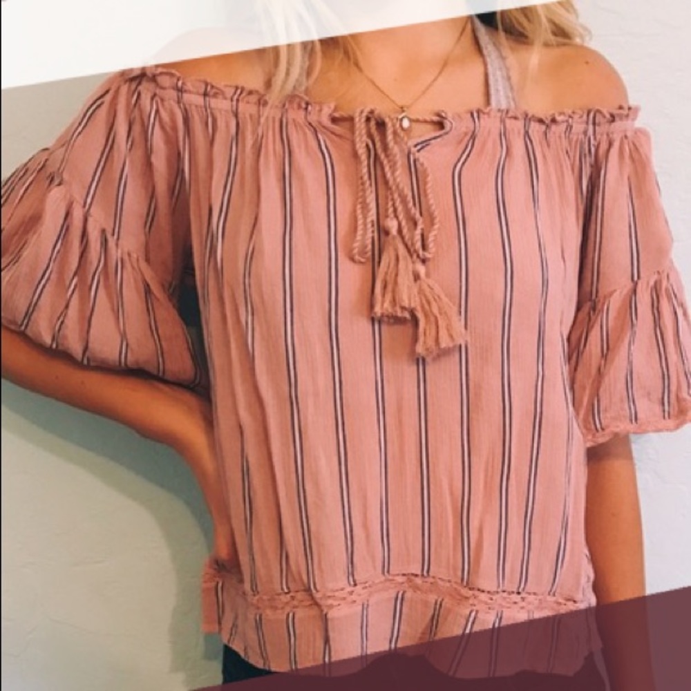 Pink Striped AEO off the shoulder top